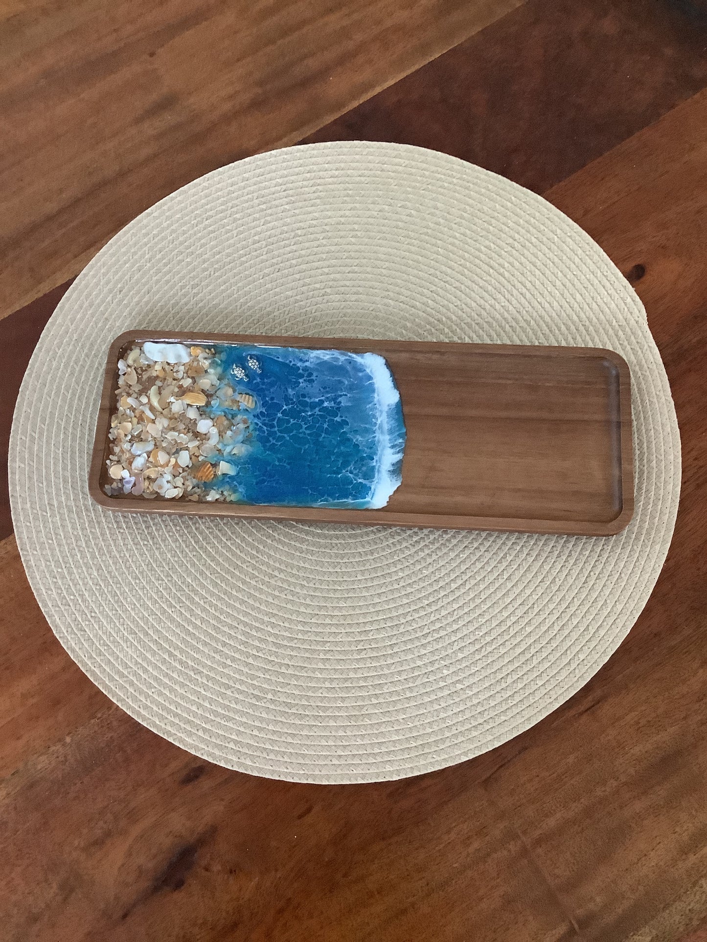 Wooden Trinket Tray Blue with Sand