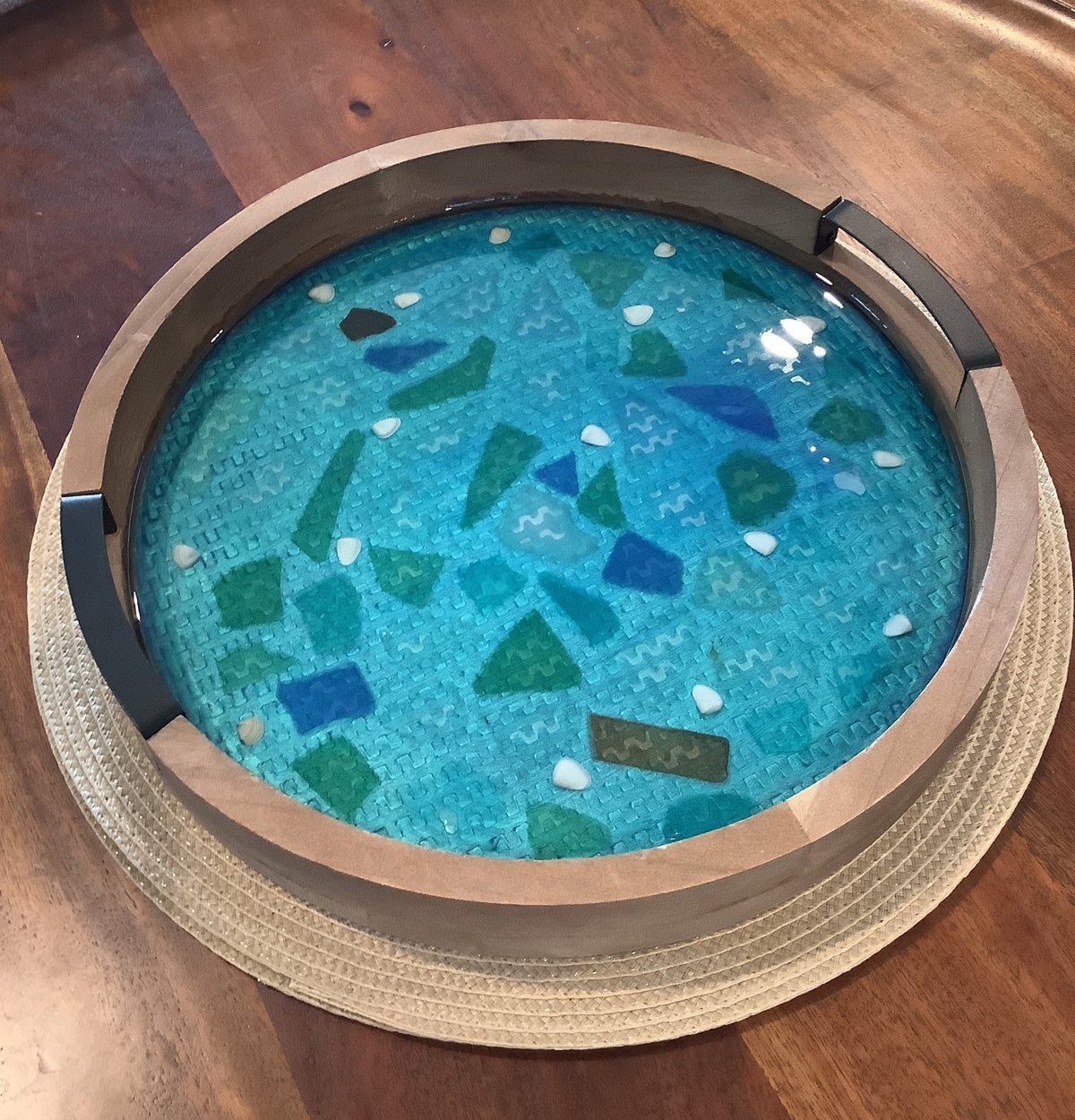 Sea glass Round Tray with Handles