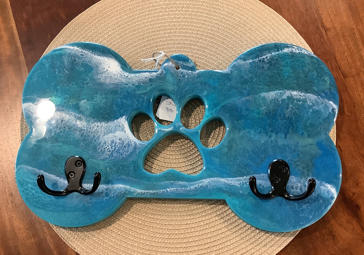 Dog Leash Holder Blue with Black Hooks