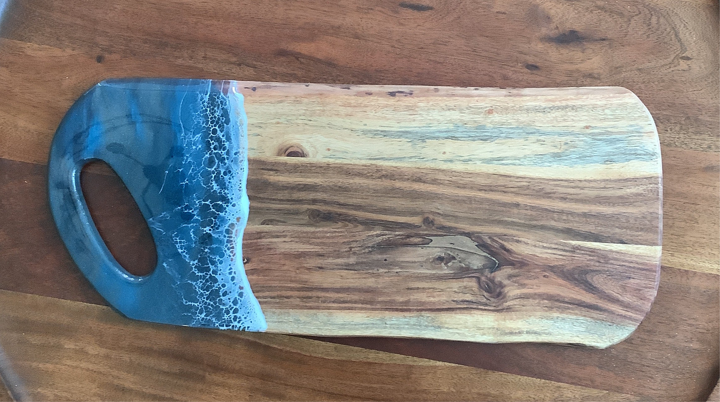 Acacia Wood Cutting Board Blue with Gray