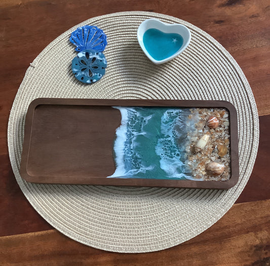 Wooden Trinket Tray Blue with Sand