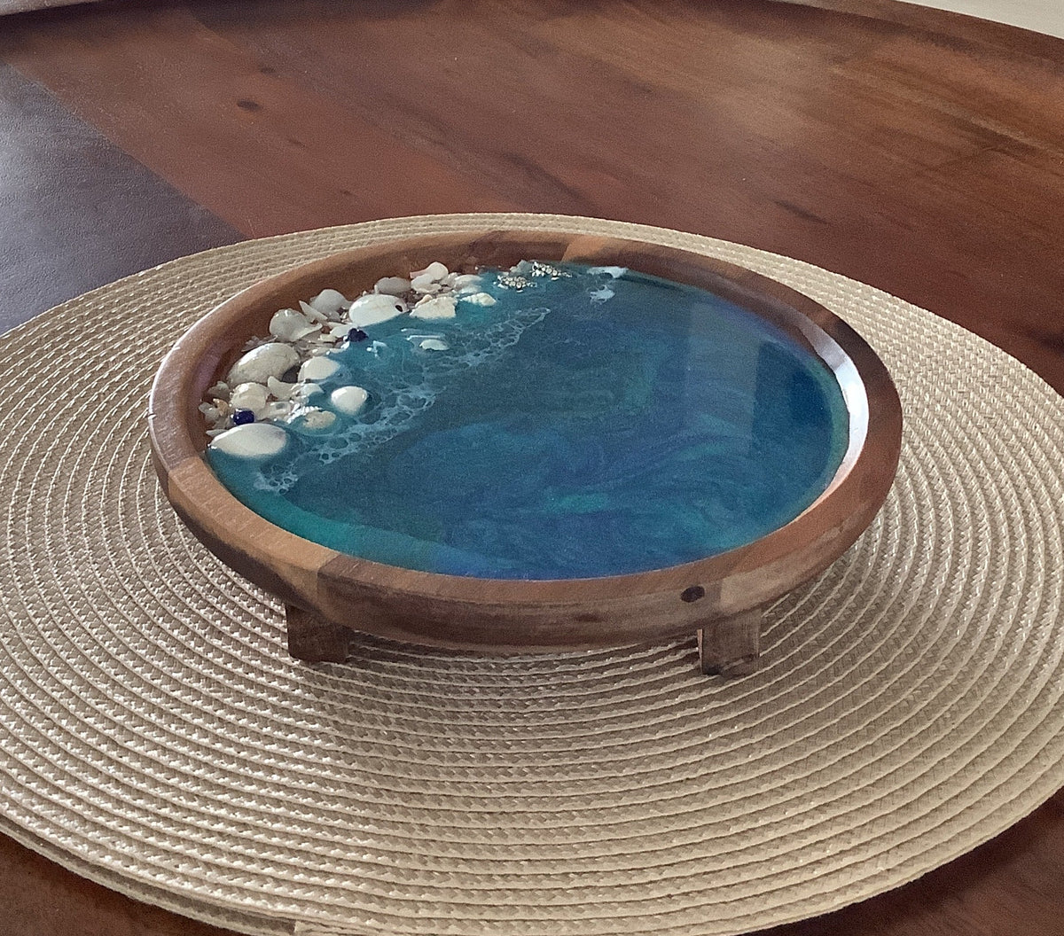 Round Wooden Tray with Legs