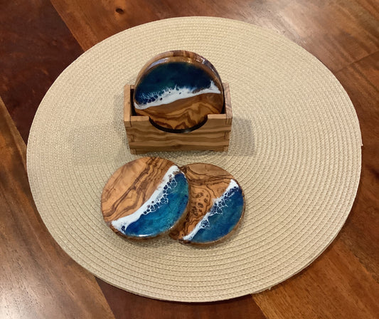 Olive Wood Coaster Set
