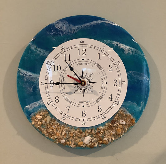 Tide-Time Clock Blue with White Wave