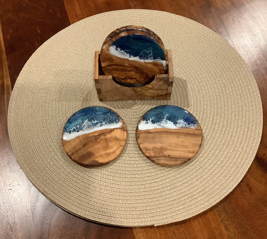 Olive Wood Coaster Set