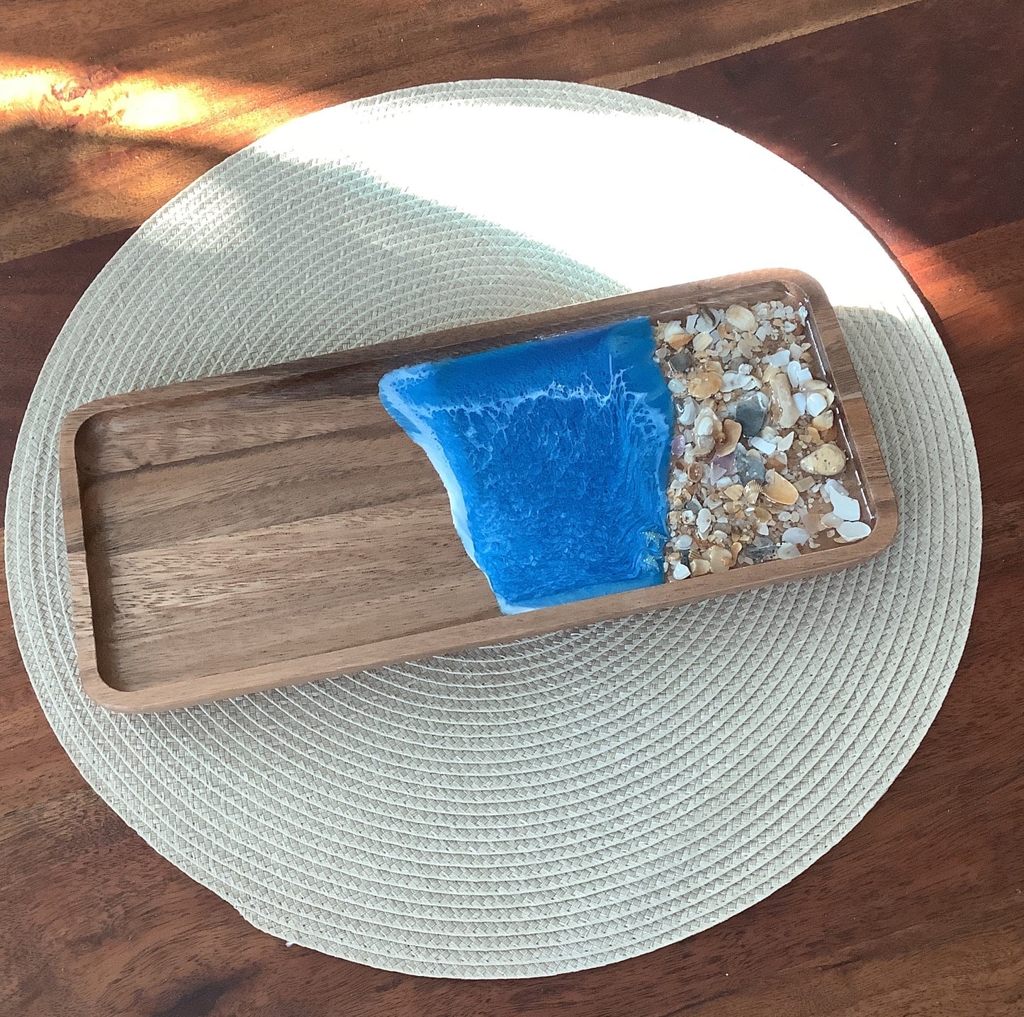 Wooden Trinket Tray Blue with Sand