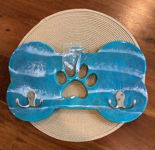 Dog Bone Leash Holder Turquoise with Silver Hooks