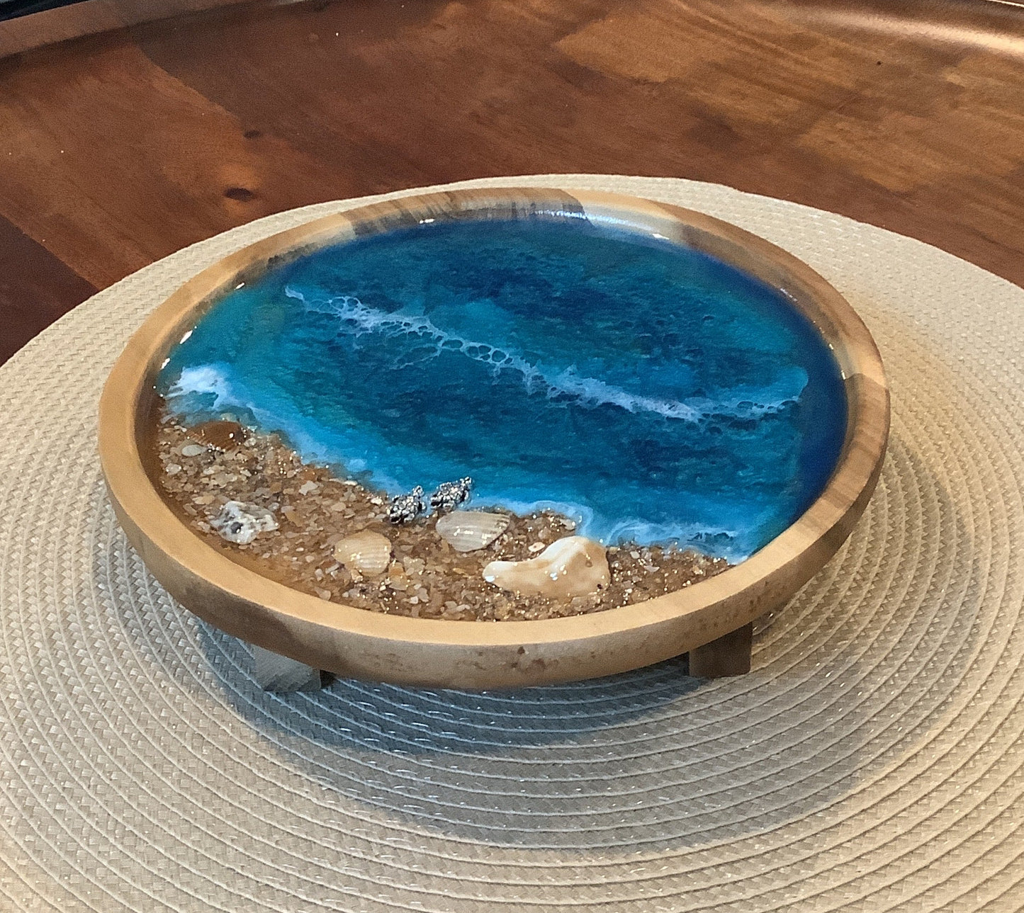 Round Wooden Tray with Legs
