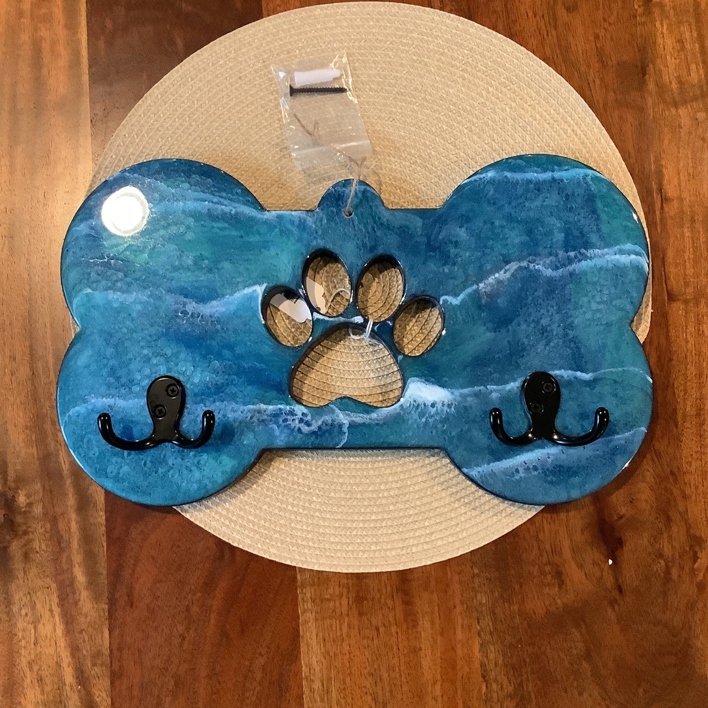 Dog Leash Holder Blue with Black Hooks