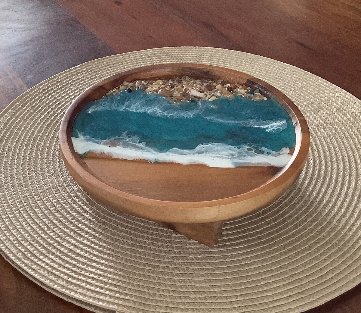 Round Wooden Tray with Legs