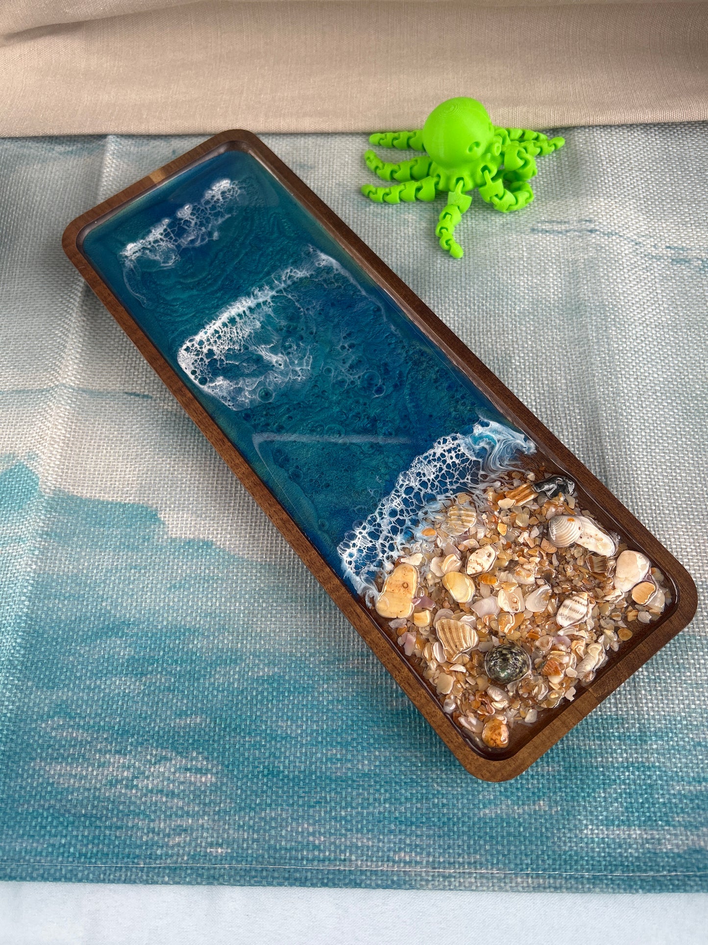 Wooden Trinket Tray Blue with Sand