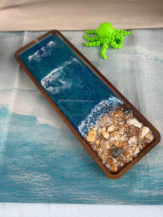 Wooden Trinket Tray Blue with Sand