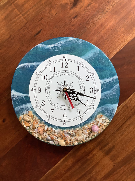 Tide-Time Clock Blue with White Wave and Sand #2