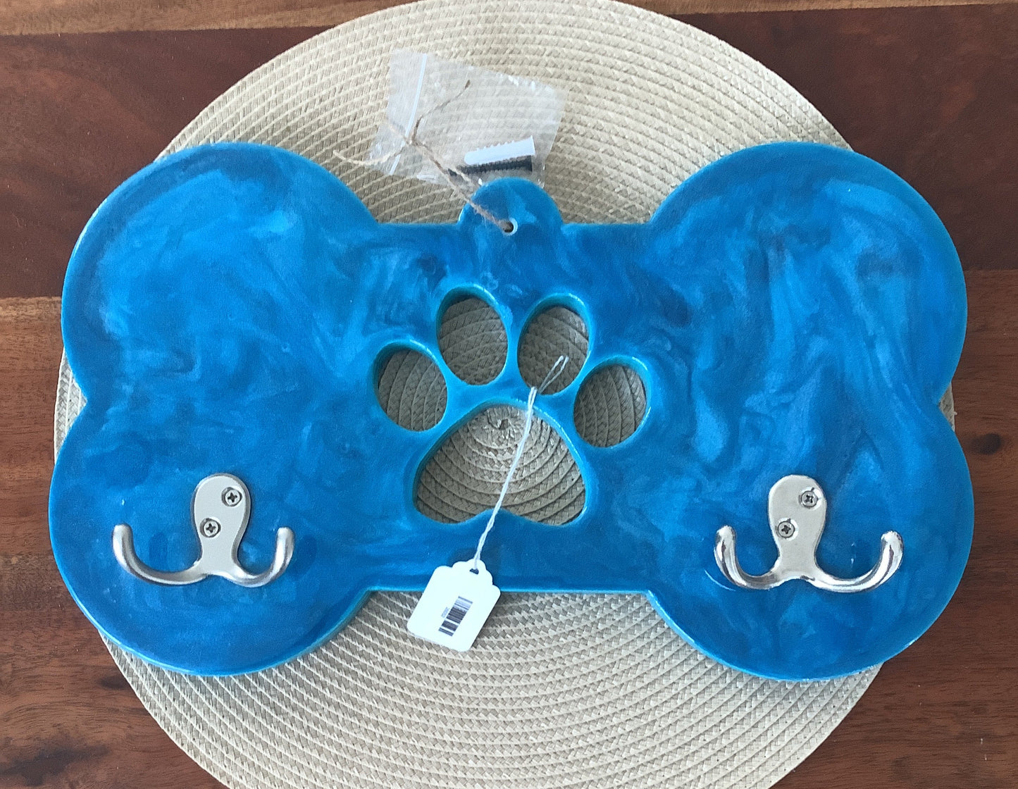 Dog Leash Holder Blue with Silver Hooks