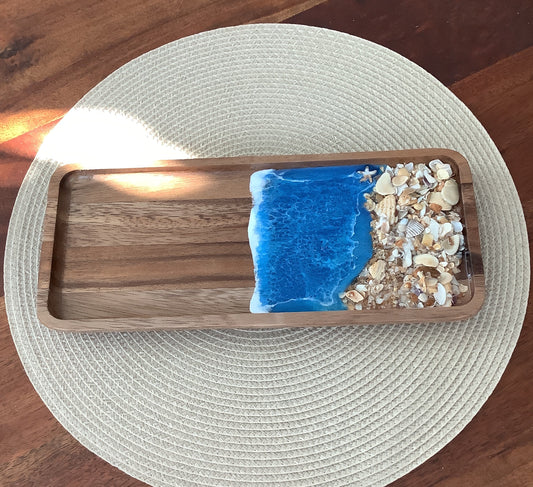 Wooden Trinket Tray Blue with Sand