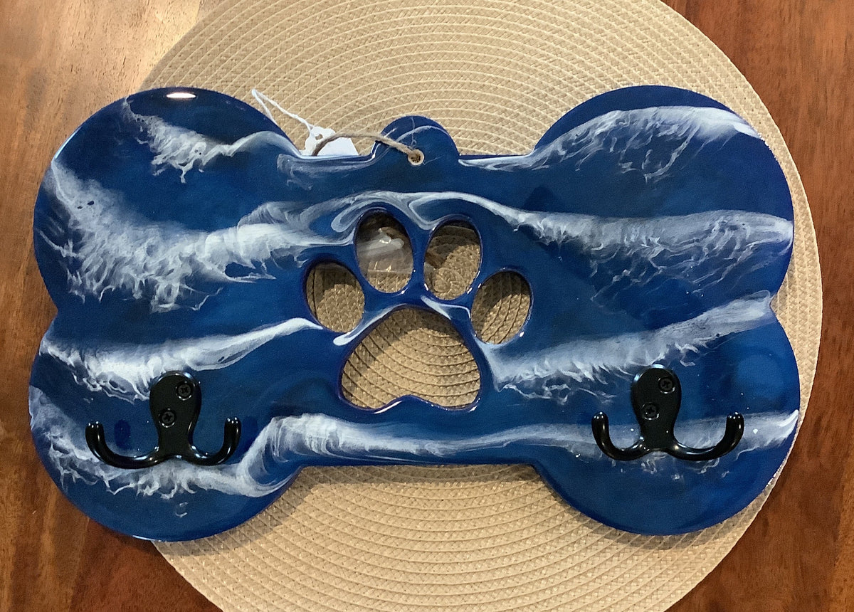 Dog Leash Holder Blue with Black Hooks