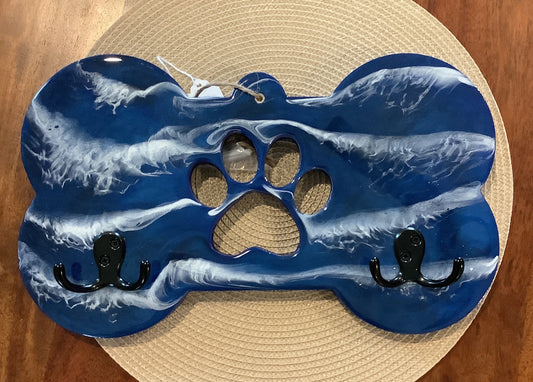 Dog Leash Holder Blue with Black Hooks