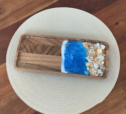 Wooden Trinket Tray Blue with Sand