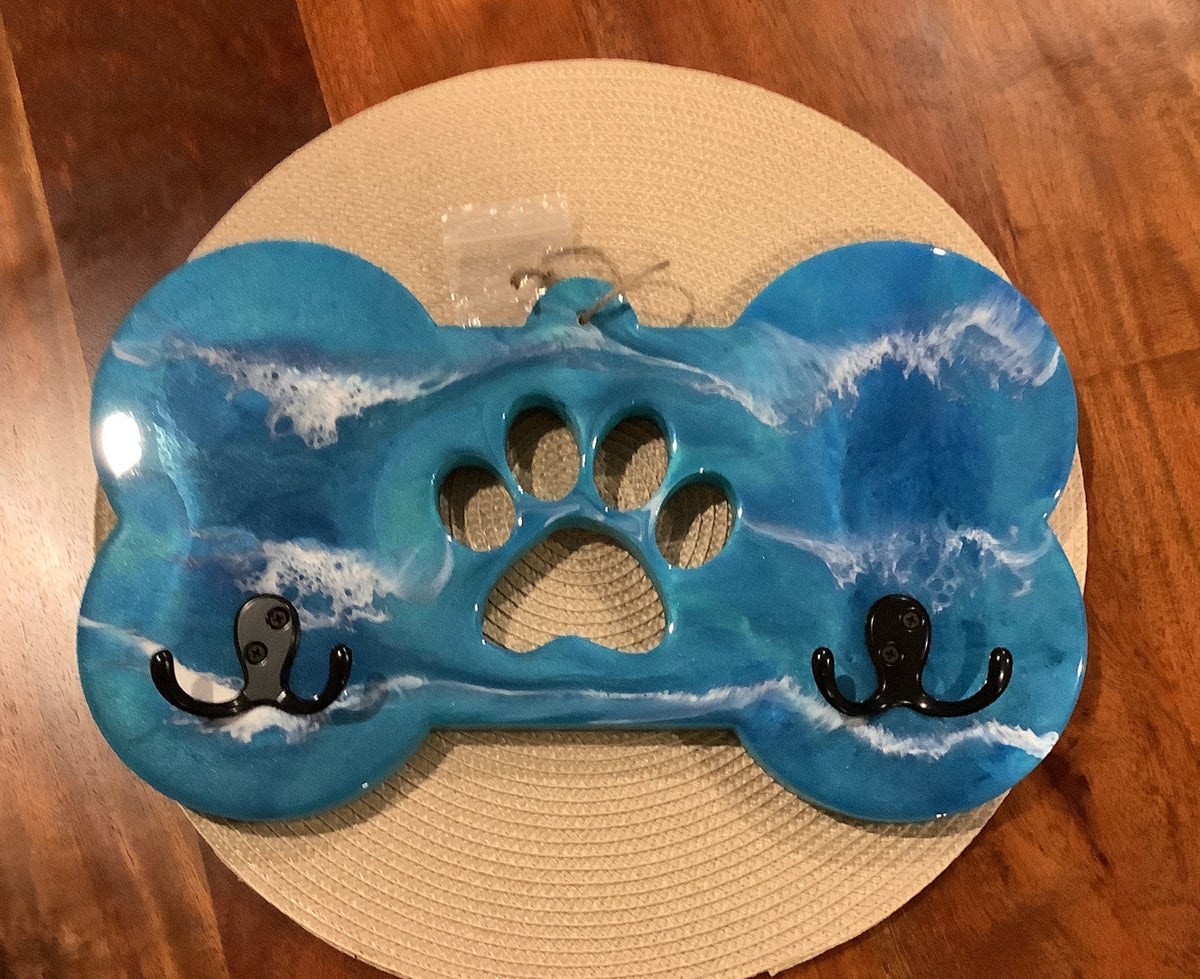 Dog Leash Holder Blue with Black Hooks