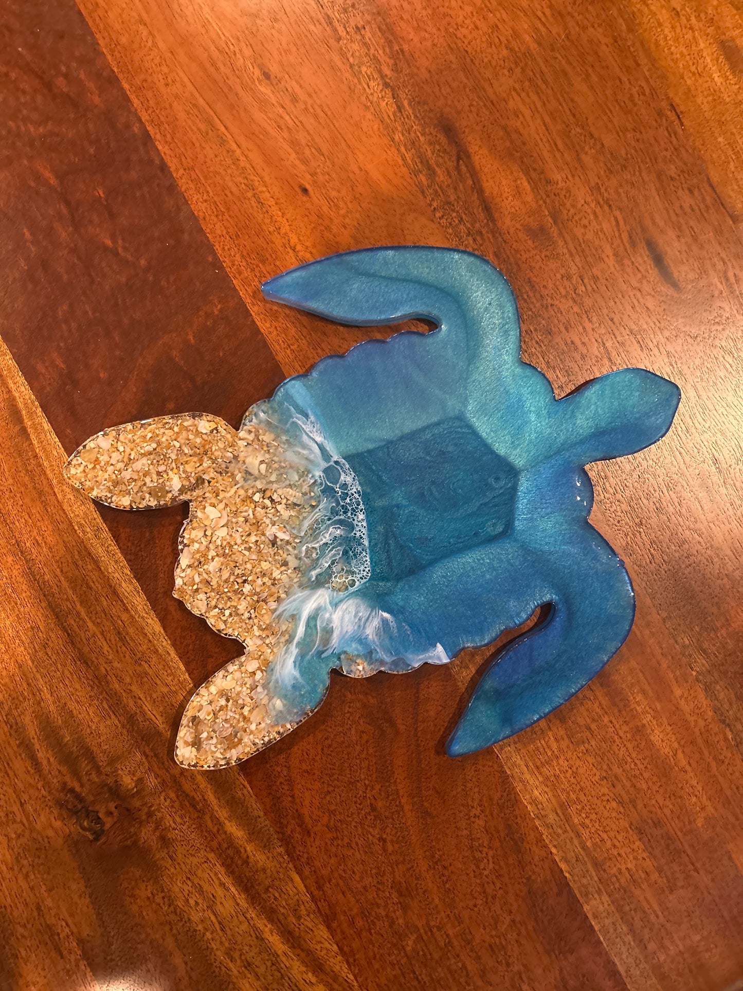 Turtle Mold Cutting Board Blue with White Wave