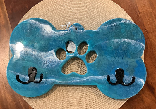 Dog Leash Holder Blue with Black Hooks