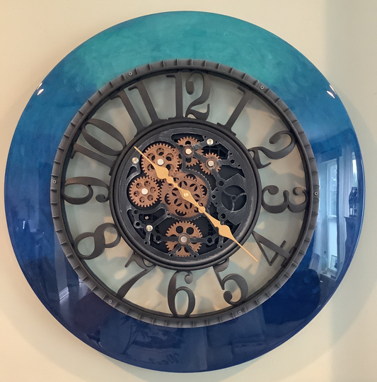 Clock with Moving Gears and Open Face Blue Ombré