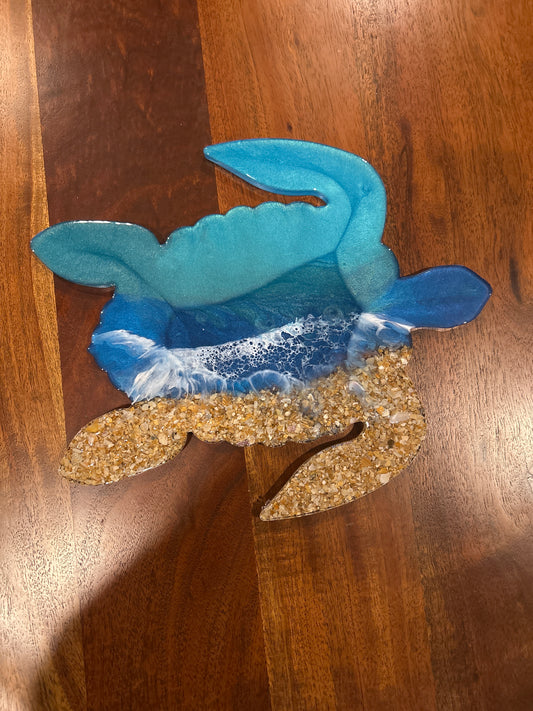 Turtle Mold Cutting Board Blue with White Wave