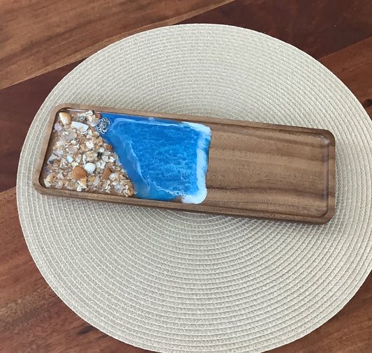 Wooden Trinket Tray Blue with Sand