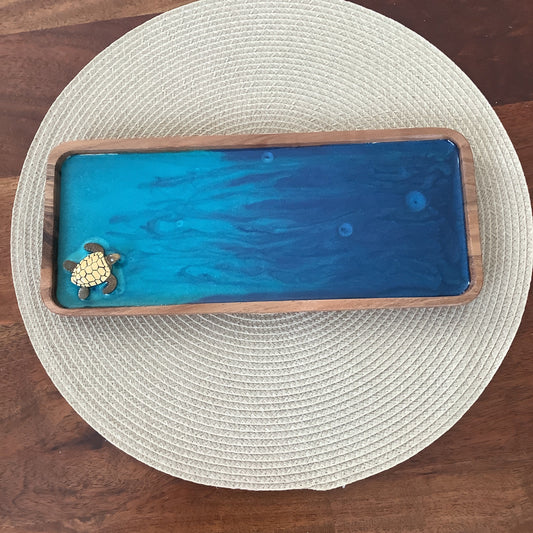 Wooden Trinket Tray Blue with Sand