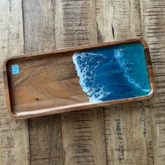 Trinket Tray Blue with white wave